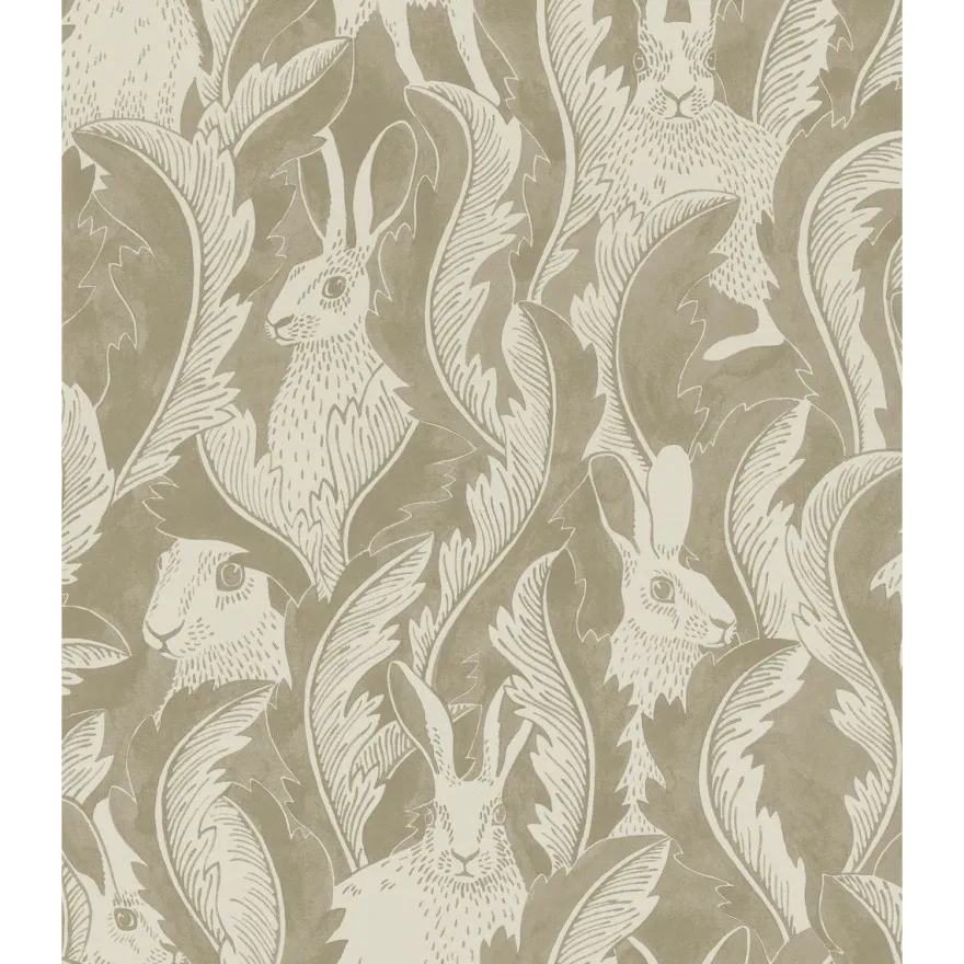 Tapetti Långelid/Von Brömssen Hares in hiding, taupe, non-woven