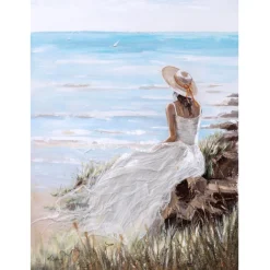 Taulu Home4You 90x120 cm, nainen rannalla, valkoinen