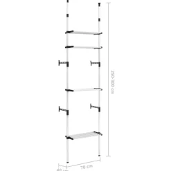 Teleskooppinen vaatekaappijärjestelmä hyllyillä alumiini, 70cm