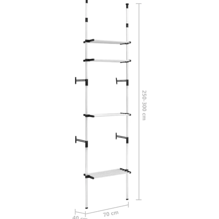 Teleskooppinen vaatekaappijärjestelmä hyllyillä alumiini, 70cm