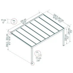 Terassikatos Palram-Canopia Stockholm Premium, 3.4x5.2m, harmaa/kirkas