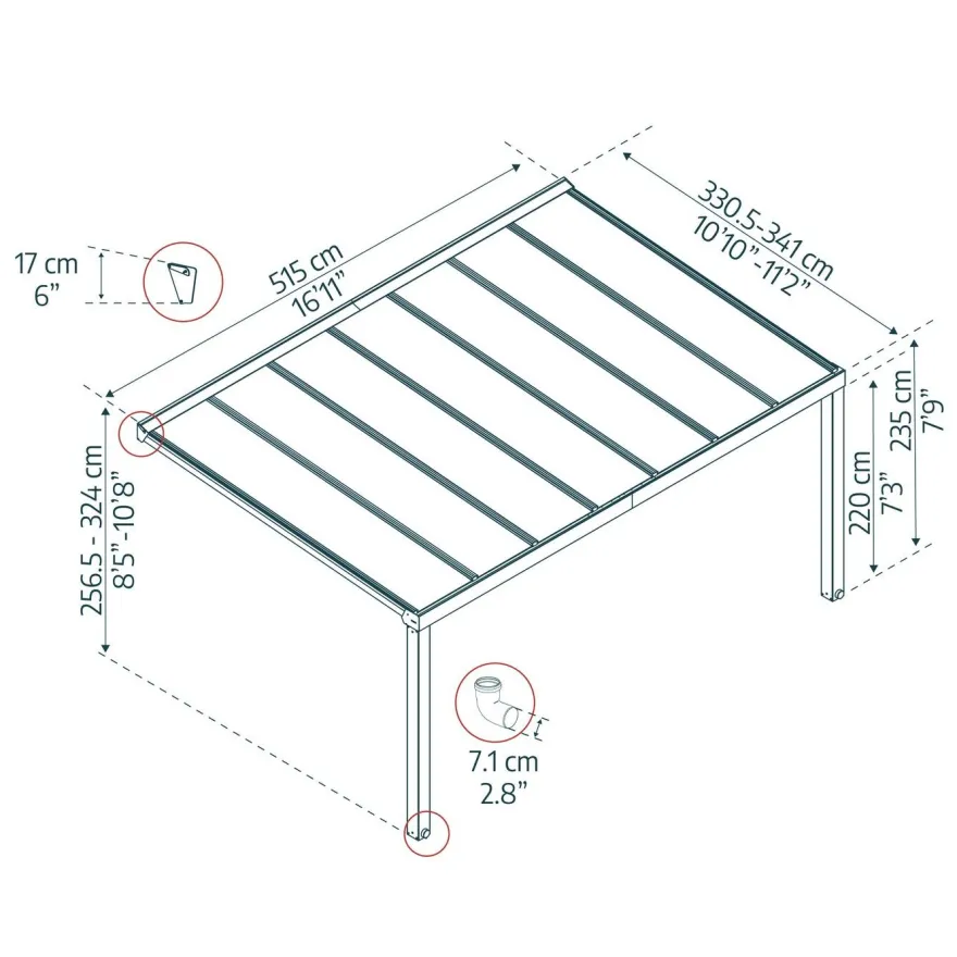Terassikatos Palram-Canopia Stockholm Premium, 3.4x5.2m, harmaa/kirkas