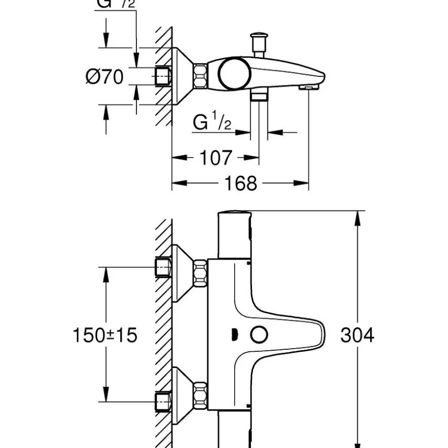 Termostaattihana Grohe Precision Start juoksuputkella, musta