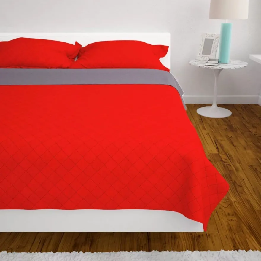 Tikattu päiväpeite kaksipuolinen 170x210cm punainen & harmaa