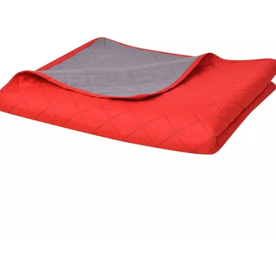 Tikattu päiväpeite kaksipuolinen 170x210cm punainen & harmaa