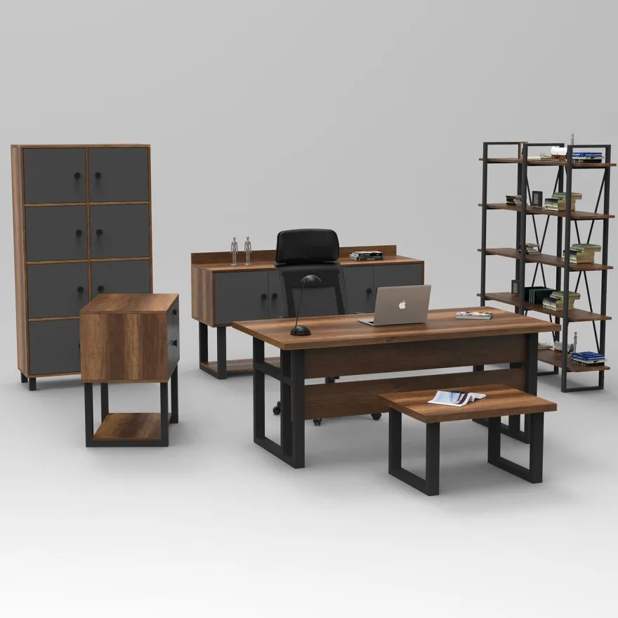 Toimistokalustesetti Linento Furniture Mn12-Ba, ruskea