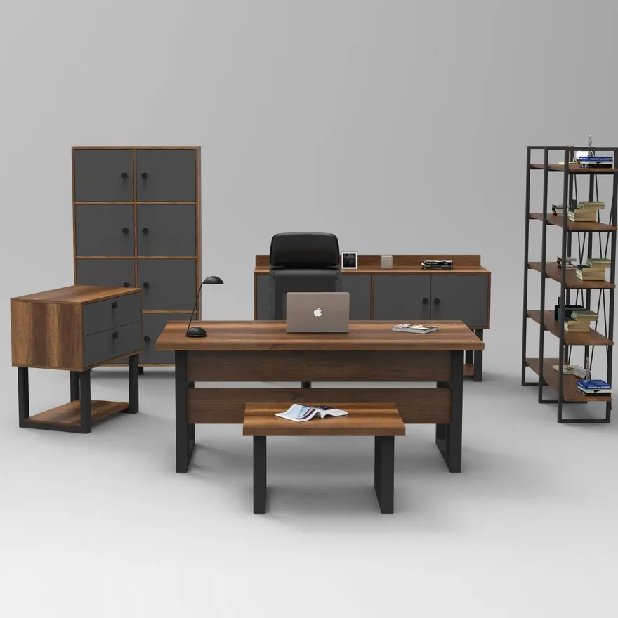 Toimistokalustesetti Linento Furniture Mn12-Ba, ruskea