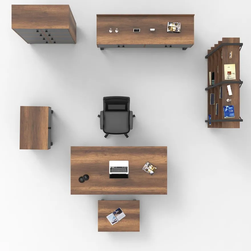 Toimistokalustesetti Linento Furniture Mn12-Ba, ruskea