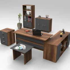 Toimistokalustesetti Linento Furniture Vo17-Ba, ruskea
