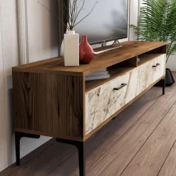 TV-taso ja hylly Linento Furniture Istanbul, marmorikuosi, ruskea/beige