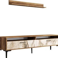 TV-taso ja hylly Linento Furniture Istanbul, marmorikuosi, ruskea/beige