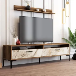 TV-taso ja hylly Linento Furniture Istanbul, marmorikuosi, ruskea/beige