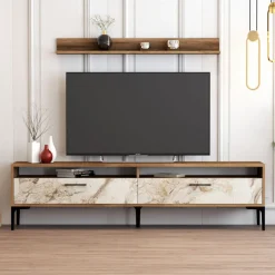 TV-taso ja hylly Linento Furniture Istanbul, marmorikuosi, ruskea/beige