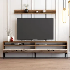 TV-taso ja hylly Linento Furniture Istanbul, marmorikuosi, ruskea/beige