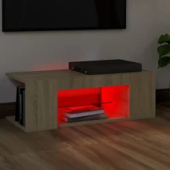 TV-taso LED-valoilla, Sonoma-tammi, 90x39x30 cm