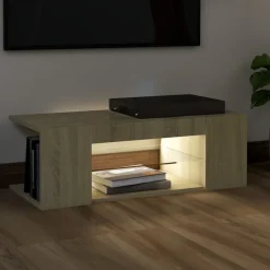 TV-taso LED-valoilla, Sonoma-tammi, 90x39x30 cm