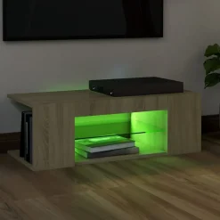 TV-taso LED-valoilla, Sonoma-tammi, 90x39x30 cm