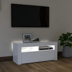 TV-taso LED-valoilla, valkoinen, 90x35x40 cm