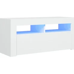TV-taso LED-valoilla, valkoinen, 90x35x40 cm