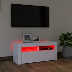 TV-taso LED-valoilla, valkoinen, 90x35x40 cm
