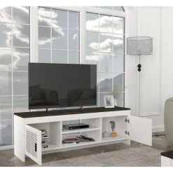 TV-taso Linento Furniture Done, valkoinen/tummanruskea
