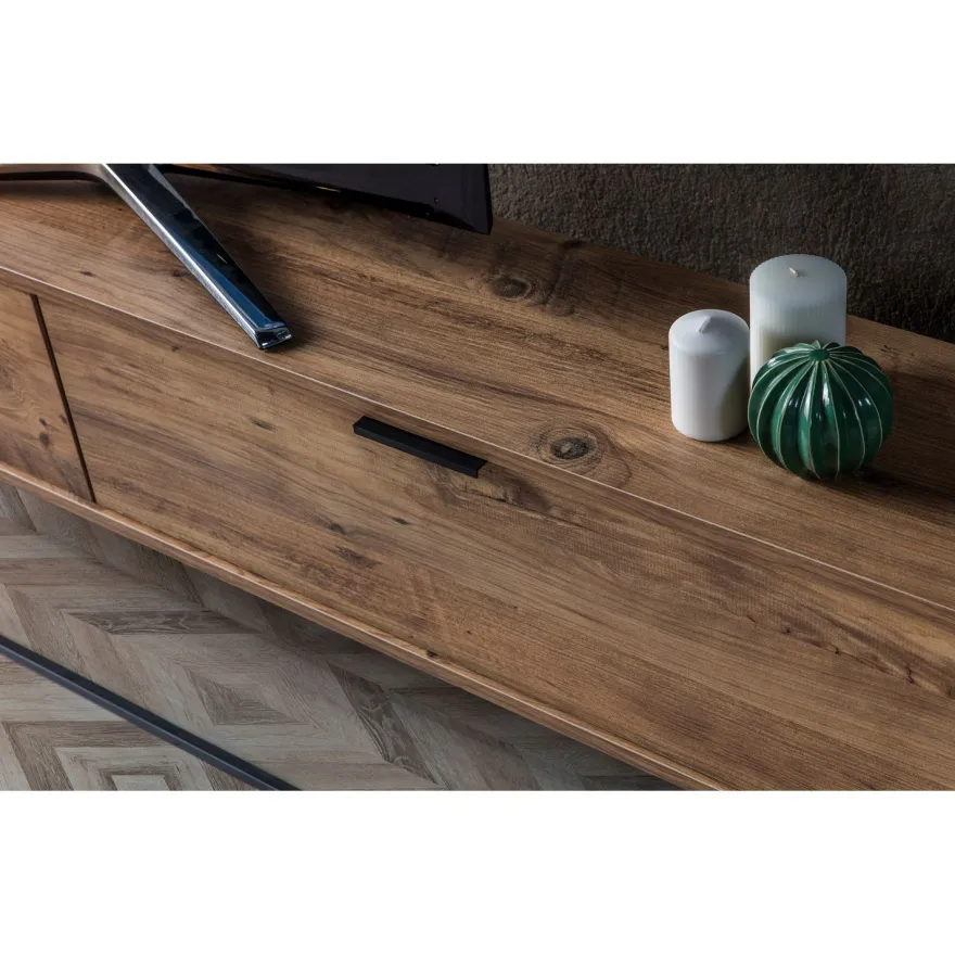TV-taso Linento Furniture Midlake, musta/mäntypuu