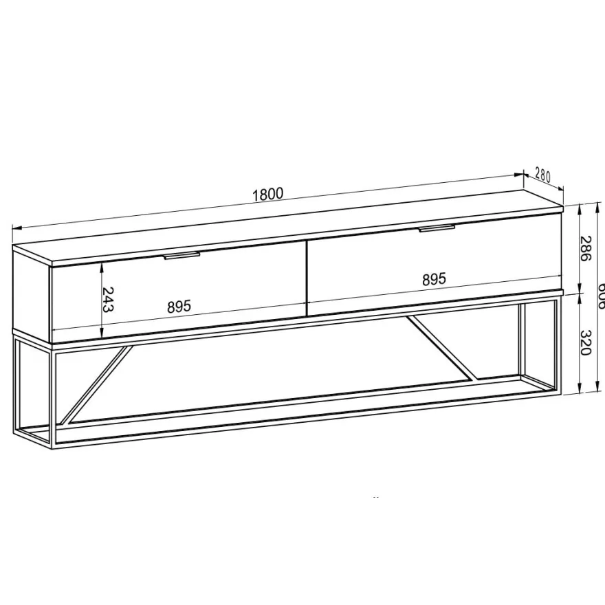 TV-taso Linento Furniture Midlake, musta/mäntypuu