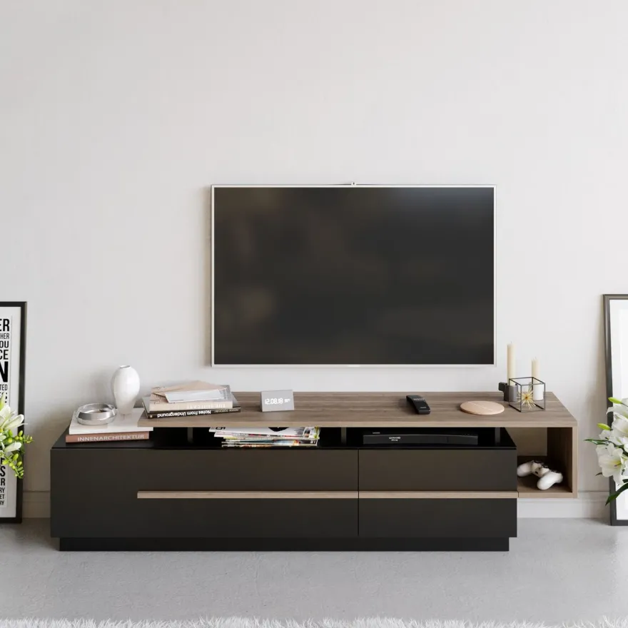 TV-taso Linento Furniture Pia, musta/ruskea