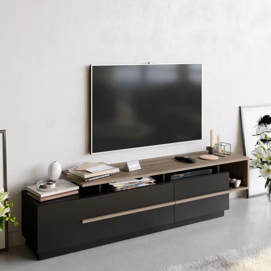 TV-taso Linento Furniture Pia, musta/ruskea
