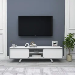 TV-taso Linento Furniture Zambak valkoinen/nikkeli