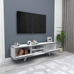TV-taso Linento Furniture Zambak valkoinen/nikkeli