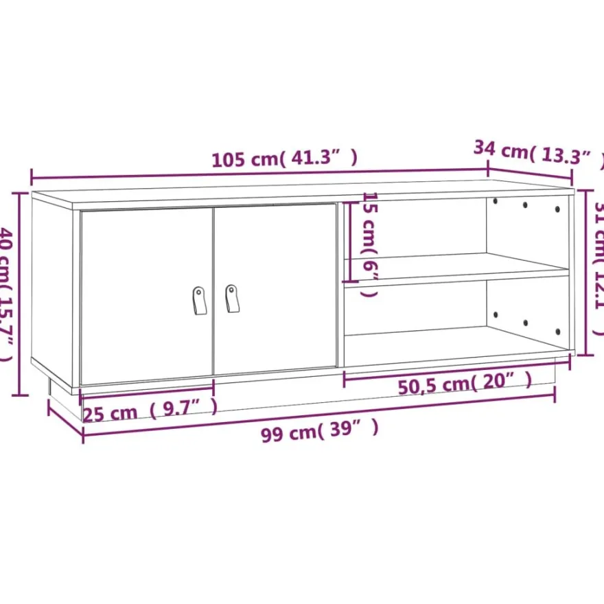 TV-taso täysi mänty 105x34x40 cm, eri värejä (17152)