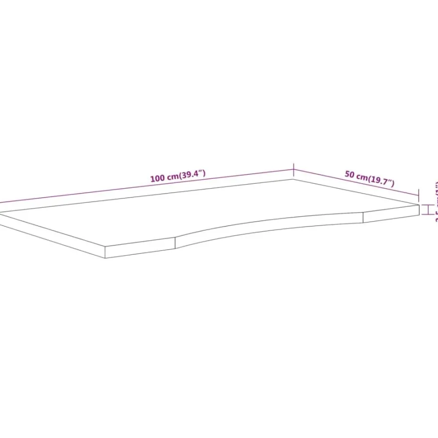 Työpöydän pöytälevy 100x50x2,5 cm suorakaide täysi akasiapuu (70164)