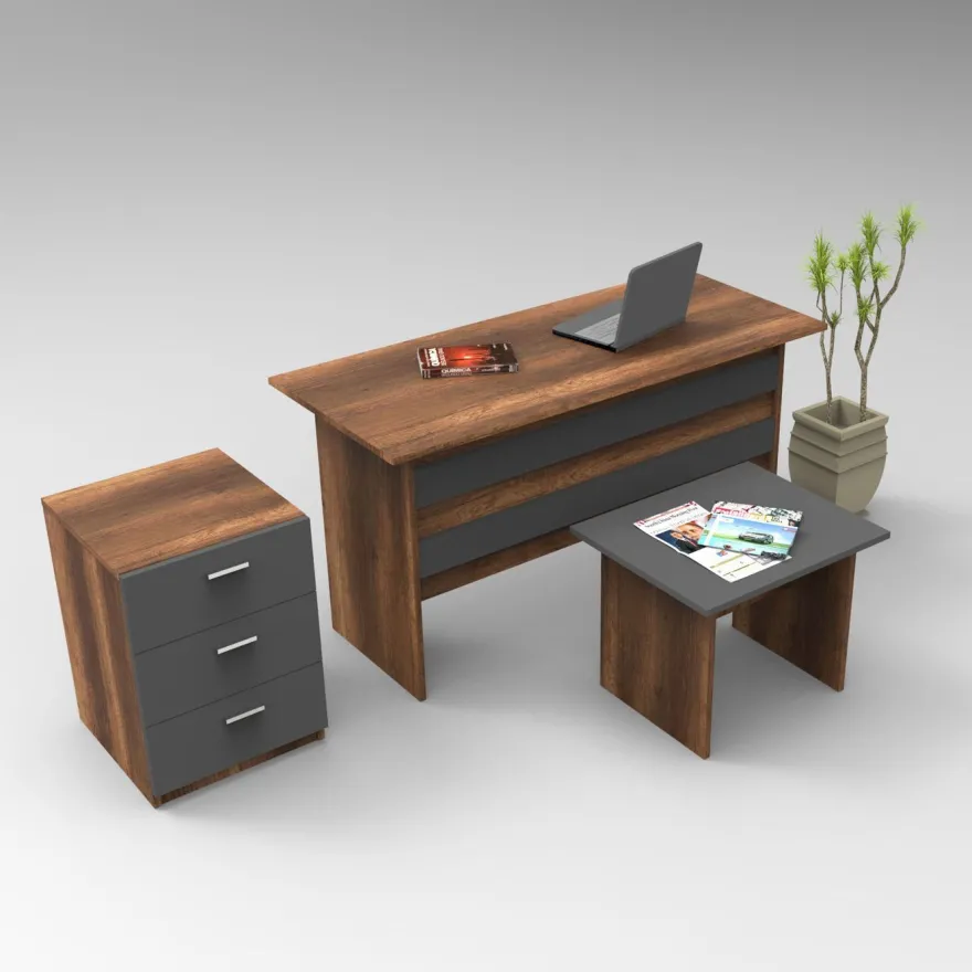 Työpöytäkokonaisuus Linento Furniture VO9, tummanruskea/harmaa