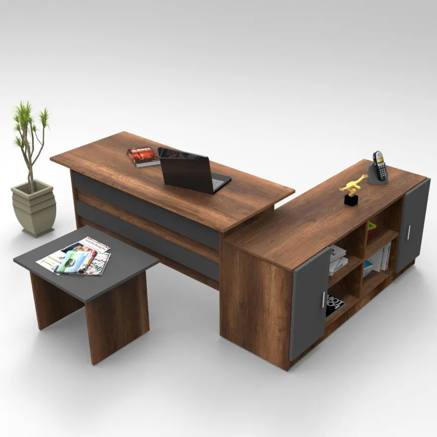 Työpöytäkokonaisuus Linento Furniture VO10, tummanruskea/harmaa