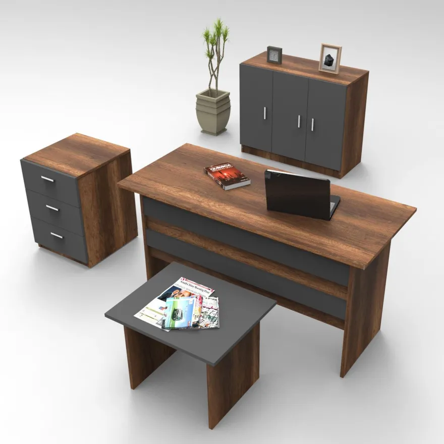 Työpöytäkokonaisuus Linento Furniture VO12, tummanruskea/harmaa