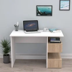 Työpöytä Linento Furniture Lorea, valkoinen/ruskea