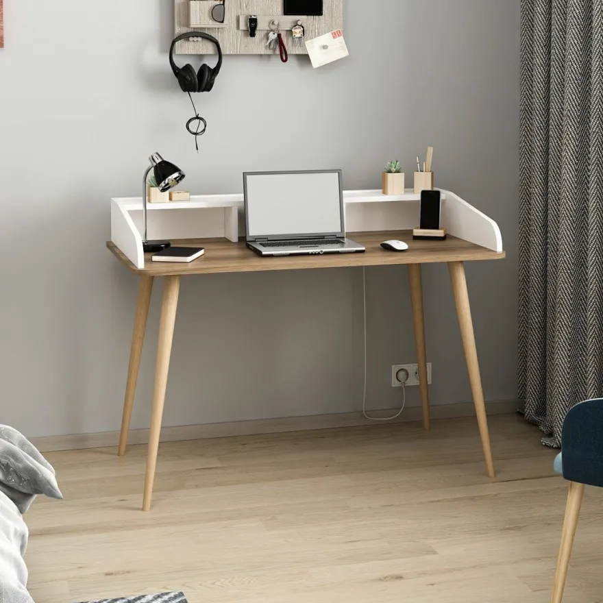 Työpöytä Linento Furniture Mir, ruskea/valkoinen