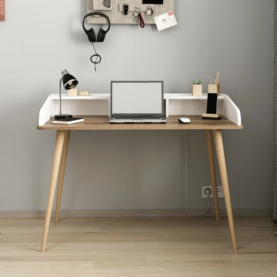 Työpöytä Linento Furniture Mir, ruskea/valkoinen