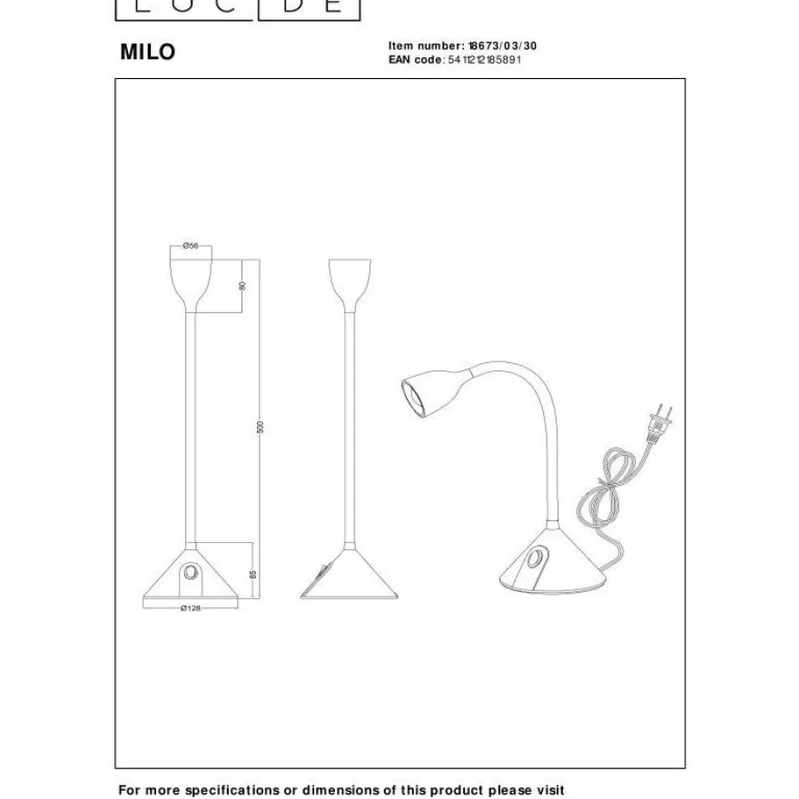 Työpöytävalaisin Lucide Milo 16/50cm, 1x3.2W/3000K, musta