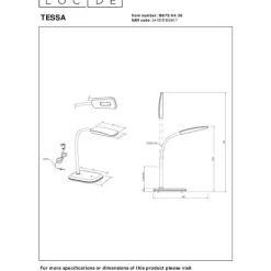 Työpöytävalaisin Lucide Tessa 36/45cm, 1x3.2W/3000K, musta