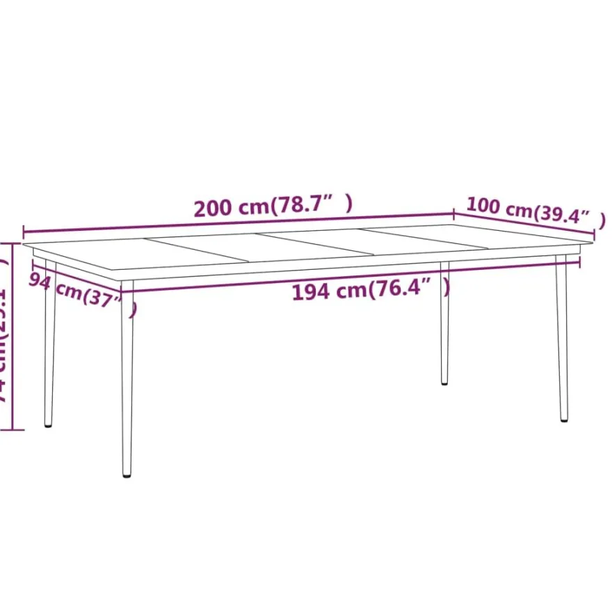 Ulkoruokailuryhmä, musta lasi ja teräs, eri sarjavaihtoehtoja