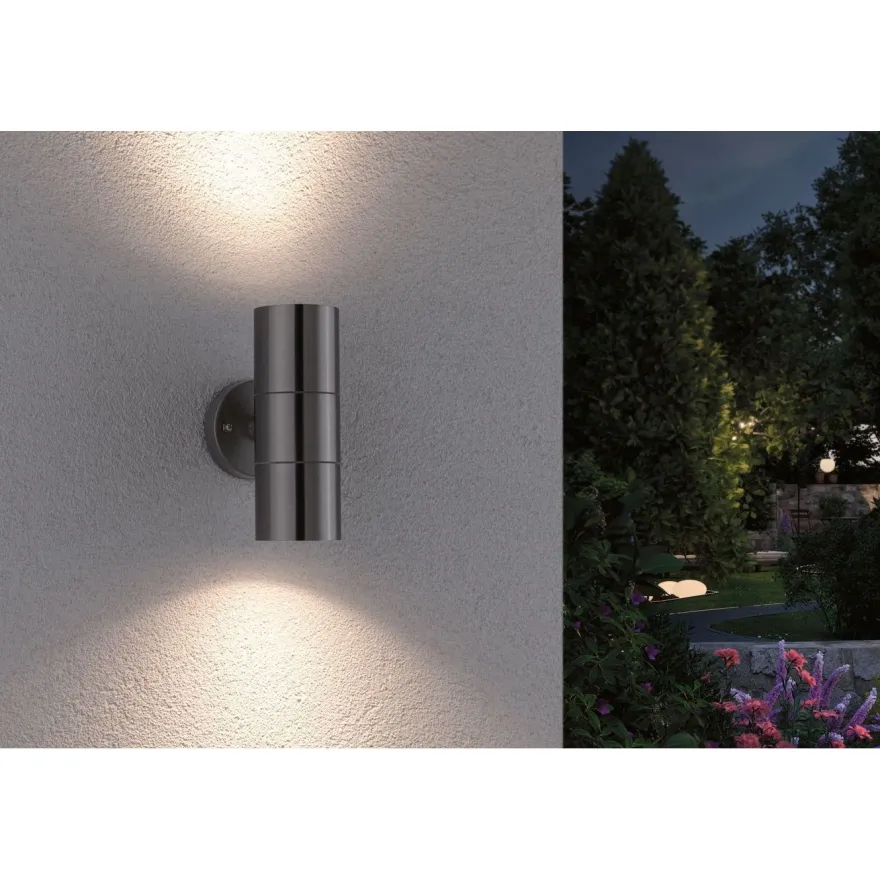 Ulkoseinävalaisin Paulmann Flame, IP44, 6cm, rst