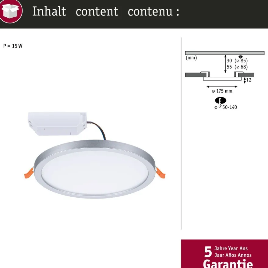 Upotettava LED-paneeli Paulmann VariFit Areo, IP44, Ø17.5cm, 13W, eri vaihtoehtoja