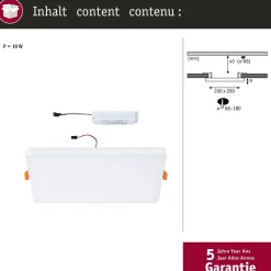 Upotettava LED-paneeli Paulmann VariFit Veluna Edge, IP44, 20x20cm, 17W, 3000K, himmennettävä, valkoinen