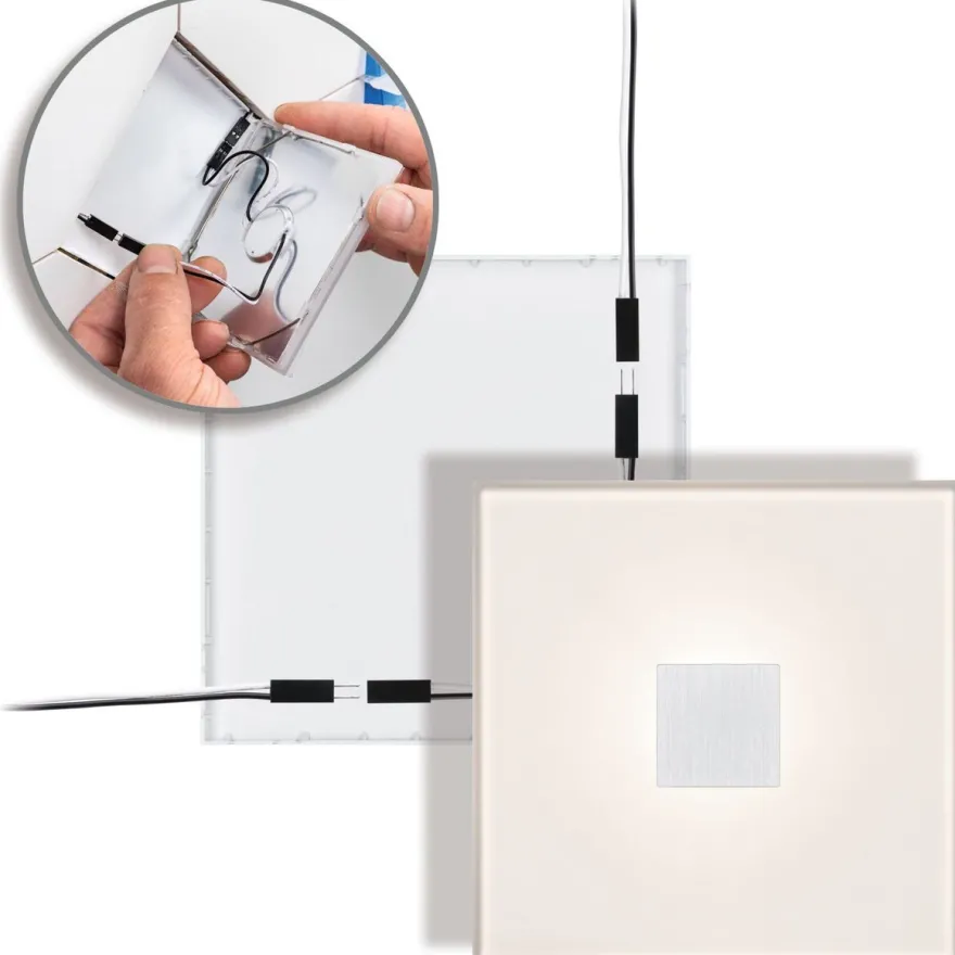 Upotettava LED-seinävalaisin Paulmann LumiTiles, IP44, 10x10cm, 2700K, himmennettävä, valkoinen
