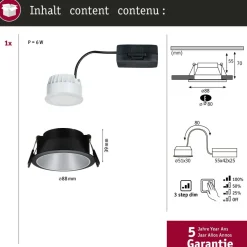 Upotettava LED-valaisin Paulmann Cole Coin, IP44, Ø88mm, 6W, 470lm, 2700K, himmennettävä, eri värejä