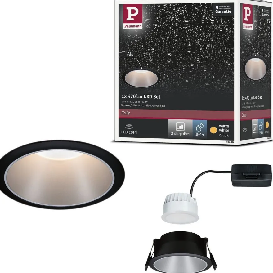 Upotettava LED-valaisin Paulmann Cole Coin, IP44, Ø88mm, 6W, 470lm, 2700K, himmennettävä, eri värejä