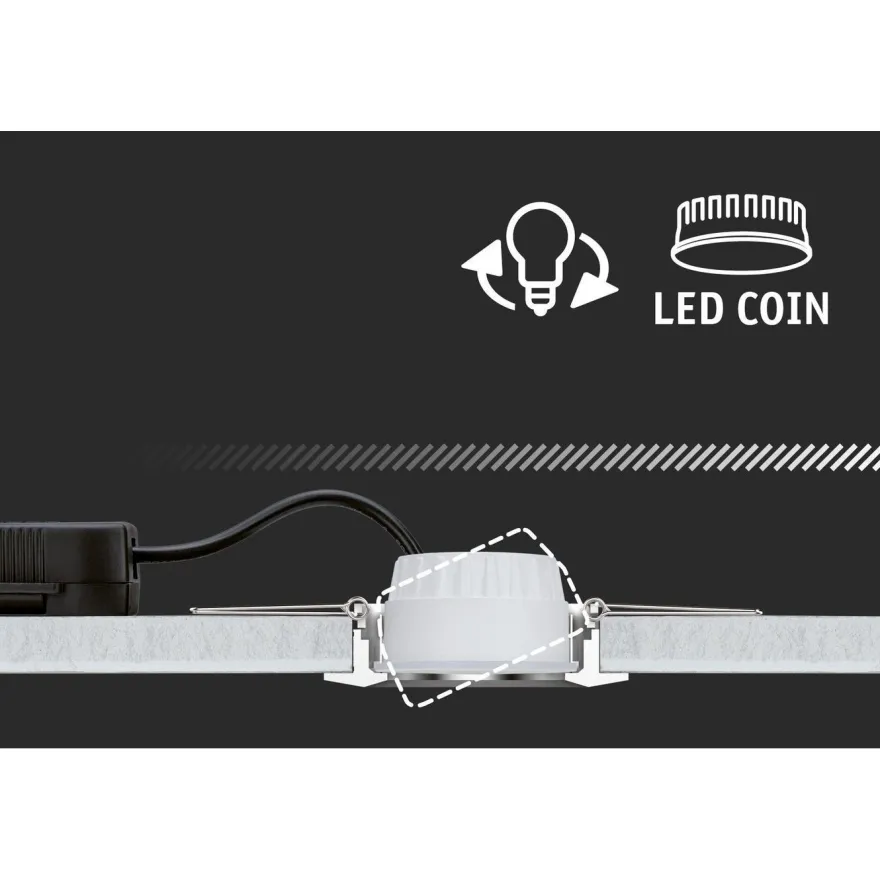 Upotettava LED-valaisin Paulmann Nova Coin, 84x84mm, 6W, 470lm, 2700K, himmennettävä, eri värejä