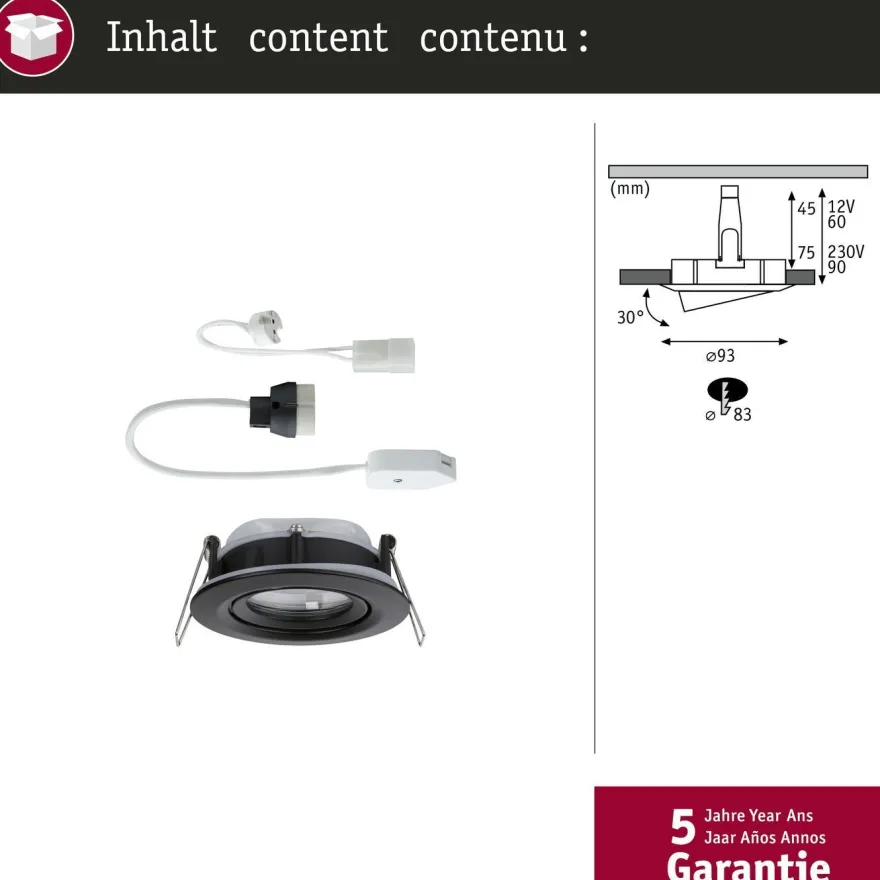 Upotettava valaisin Paulmann Nova Plus, IP65, Ø93mm, GU5.3/GU10, max.35W, 230/12V, himmennettävä, eri värejä